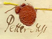 Petter Dass sin signatur fra manntallet 1701